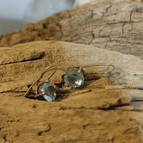 Vintage Light Sky Blue Sterling Silver 925 Topaz 8mm Drop Earrings  Hook Backs - Picture 6 of 11